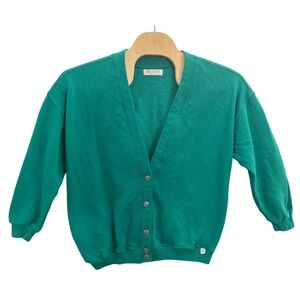 Vintage Russell Athletic Emerald Green Cardigan Sweatshirt XL Made in USA V-Neck